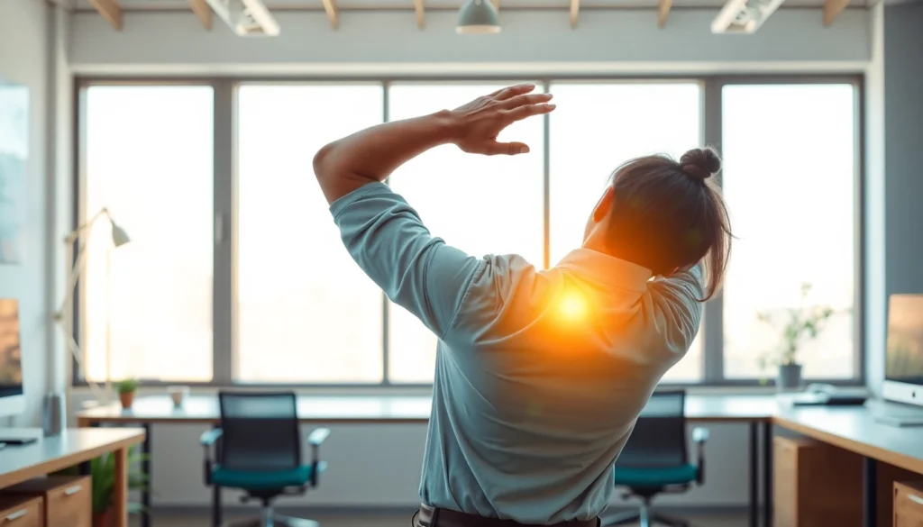 simple desk stretches for relieving tech neck and back pain.png AI generated image using Flux AI